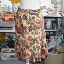 Vintage 90s Floral Midi Skirt Tropical Print Drop Waist Women s 31 Waist