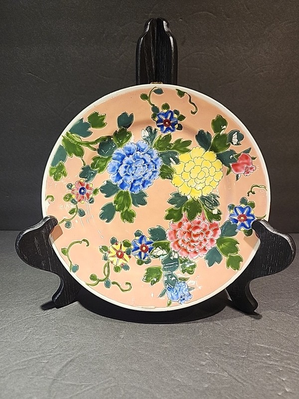 Antique Japanese Seto Kilns Peonies Porcelain Plate 9.5”