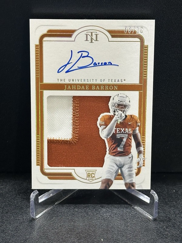 2025 National Treasures Collegiate Jahdae Barron #114 Gold /10 RPA RC Patch Auto