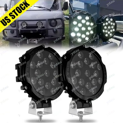 Pair 7 Inch LED Pods Work Light Bar Round Driving Fog Headlight Truck Off Road