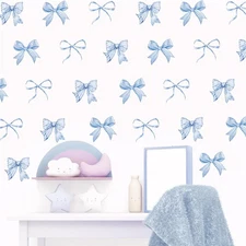 Whaline 12 Sheets Trendy Blue Bow Wall Stickers 7.9 x 11.8 inch, 