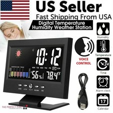 LED Digital Alarm Clock Snooze Calendar Thermometer Hygrometer Weather Display