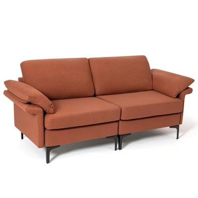 Modern Loveseat Fabric 2-Seat Sofa Couch for Small Space w/ Metal Legs Rust Red