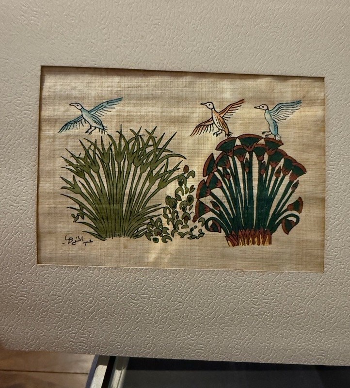 This is a vintage hand-painted Egyptian papyrus artwork 