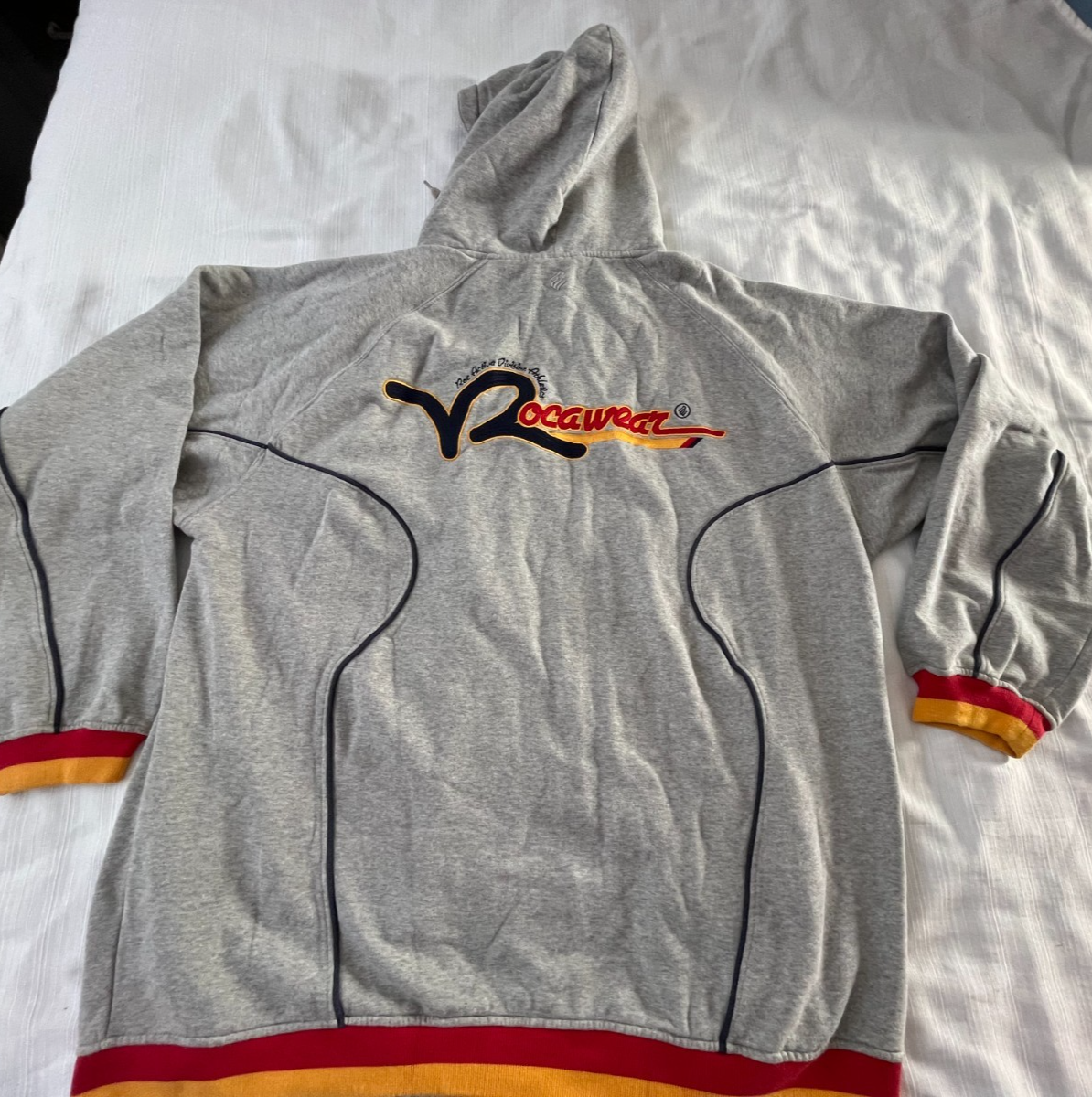 Rocawear Men's Gray Embroidered Logo Sweatshirt Hoodie Full Zip