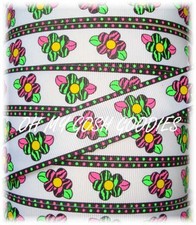 7/8 TROPICAL ZEBRA FUNKY FLOWERS FUN PINK LIME GROSGRAIN RIBBON 4 HAIRBOW BOW