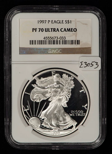 1997-P 1 oz Silver American Eagle Proof Flashy PQ Key Date - NGC PF 70 - E3053