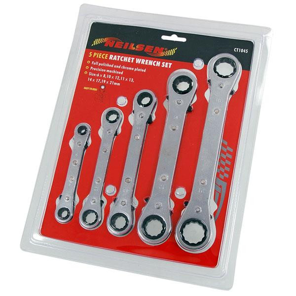 Neilsen 5 Piece Ratchet Ring Spanner Wrench Set - Metric 6-21mm