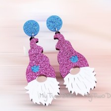 Gnome Glitter Sparkle Statement Novelty Earrings New Pink Blue