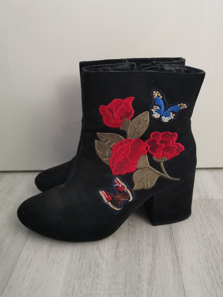Embroidered Boots Floral Ankle Boots Primark Primark Floral Black
