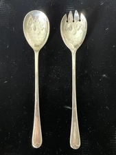 Silver Plated Sheffield England Salad Servers Embossed Fruit Pattern 9 3/4"