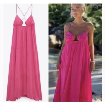 ZARA Hot Pink Chiffon Flowy Maxi Dress Open Back Straps Sleeveless TikTok XL NEW | eBay ZARA Hot Pink Chiffon Flowy Maxi Dress Open Back Straps Sleeveless TikTok XL NEW | eBay
