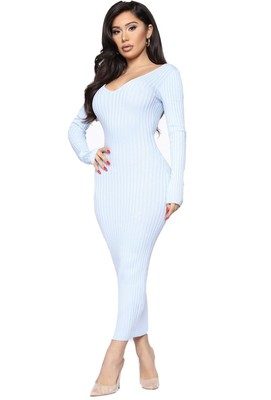 Fashion Nova Kallan Knit Dress Sky Blue 