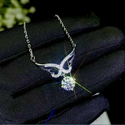 2Ct Round Cut Diamond Angel Wings Women's Pendant 14K White Gold Over Free Chain