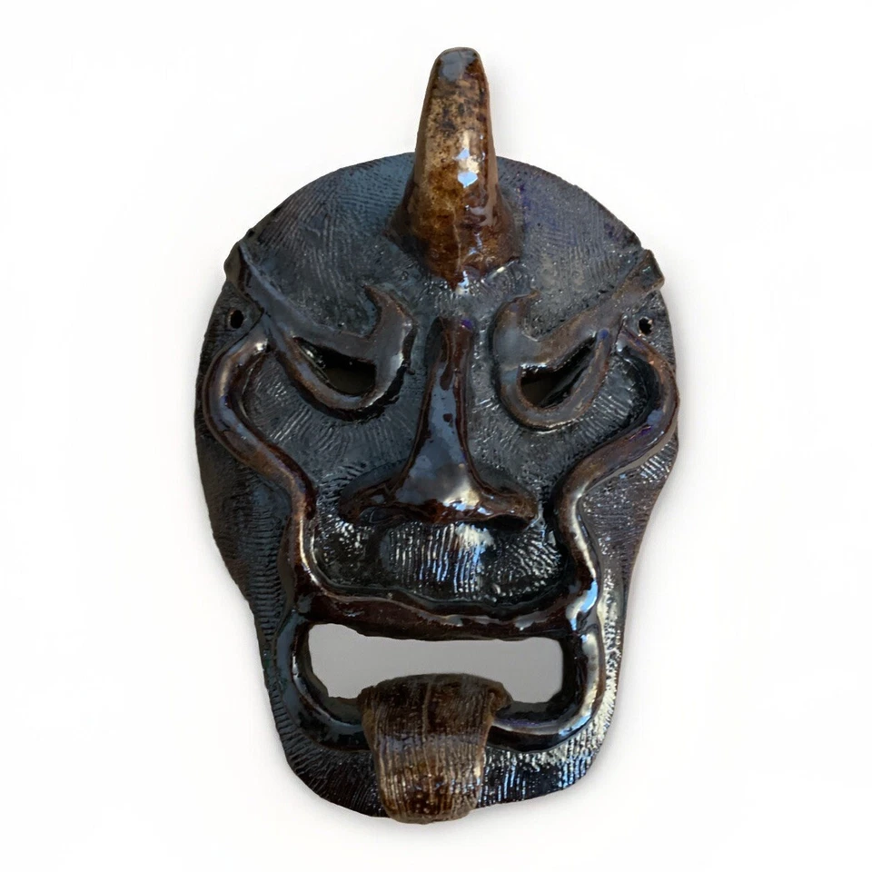 Handgefertigte Student Studio Keramik Ton Maske Volkskunst 10,5” T 8” W Menpo Mempo - Bild 2 von 4