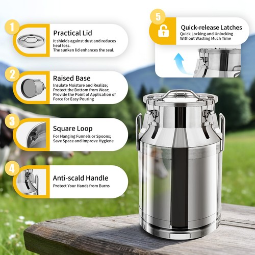 30L Edelstahl Milchkanne Kanne Eimer Wein Eimer Flasche Flüssigkeit Vorratsbehälter Neu - Bild 15 von 24