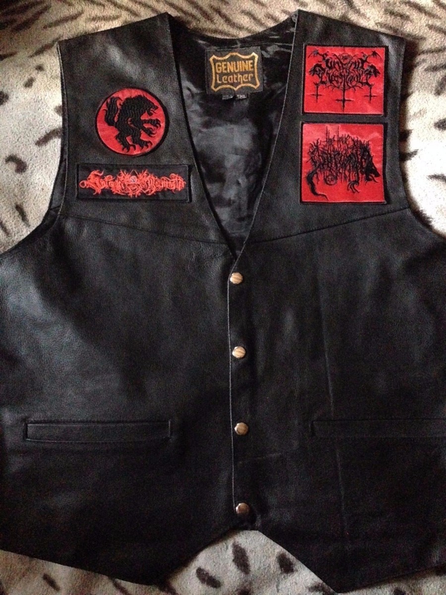 Gilet Motard Cuir Satanic Warmaster - Taille 4XL, Patches Brodés, Neuf Sans étiquette