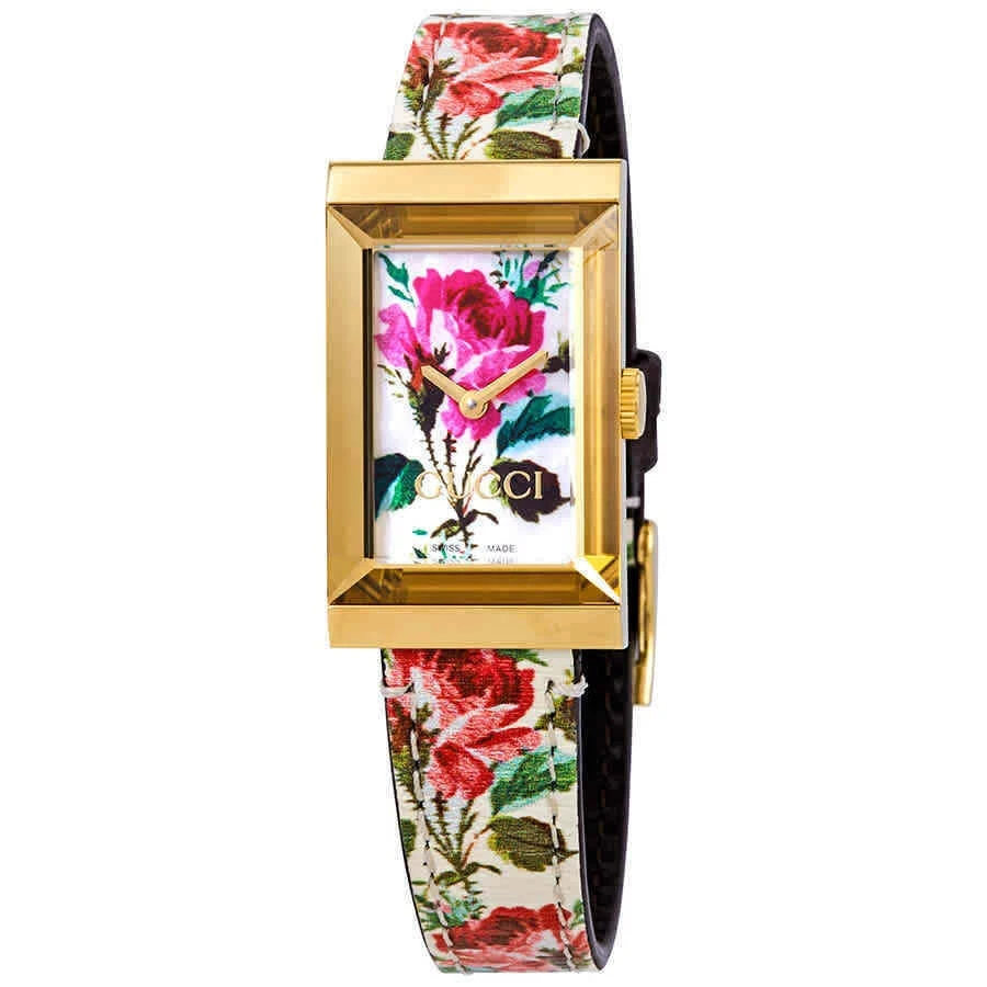 Montre femme en cuir multicolore Gucci YA147406 cadre G 31 mm