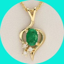 Diamond Emerald Filigree Pendant Necklace .34CT 14K YG 16 Chain