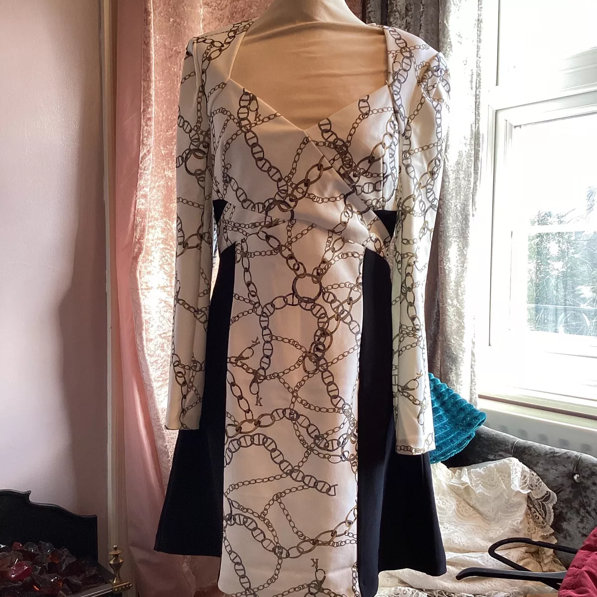 KAREN MILLEN BNWT WHITE CHAIN LINK DRESS SIZE 16