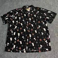 Paradise Found Shirt Mens Large Black Rayon Button Down Collar Made Hawaii