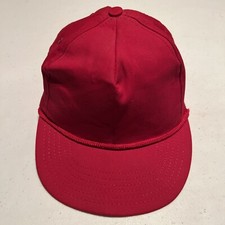 Vintage Trucker Hat Flat Brim Solid Red Rope Dome Made In USA Snapback EUC