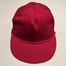 Vintage Trucker Hat Flat Brim Solid Red Rope Dome Made In USA Snapback EUC