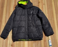 Nautica Youth Hooded Full Zip Puffer Jacket Black Water Resistant Size 14-16 L 