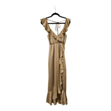 SHOW ME YOUR MUMU Samantha Ruffle High Low Wrap Dress Champagne Satin - Size S