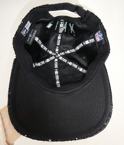 New Era Victoria's Secret Pink New York JETS Hat Cap OS Black Green Sequin Bling - Picture 11 of 12