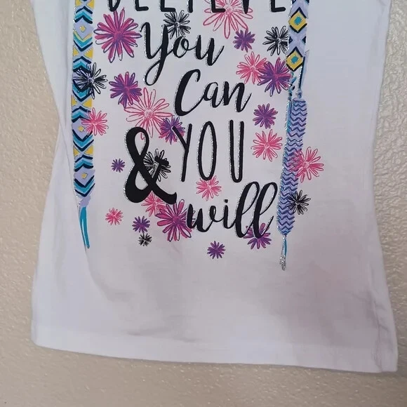 Camiseta sin mangas Faded Glory blanca "Believe You Can & You Will" para niña talla mediana (7-8) Foto 3 de 4