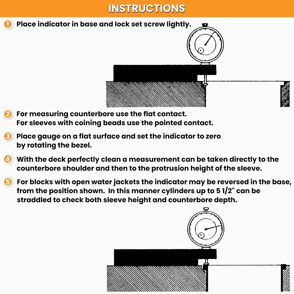 6434 Sleeve Height & Counterbore Gauge for Diesel Engines Cylinder Bore