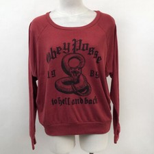 Obey Women's LS Knit Top To Hell and Back Maroon Size L NEW Shepard Fairey