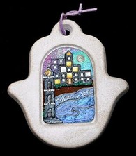 Tel Aviv Hamsa Hand Made in Cast Stone Made By Shulamit Kanter Art Design