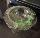 Vintage Light Green Etched Flower Depression Glass Compote Candy Footed Bowl