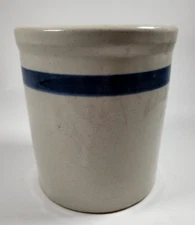 Vintage Crock with Blue Band Salt Glazed Heavy 5.25 " Tall by 4.5" Diameter
