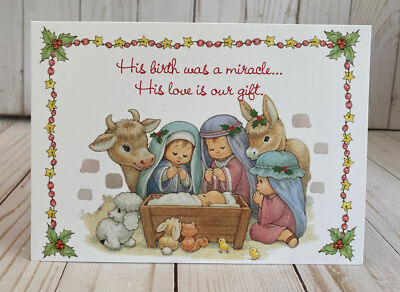 Nativity Card Kid Angels Jesus Mary Joseph Love Is Our Gift Christmas Card  New