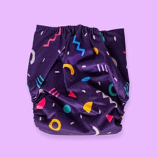 Retro Print Cloth Diapers 90's - Purple Shapes Squiggles NEW 