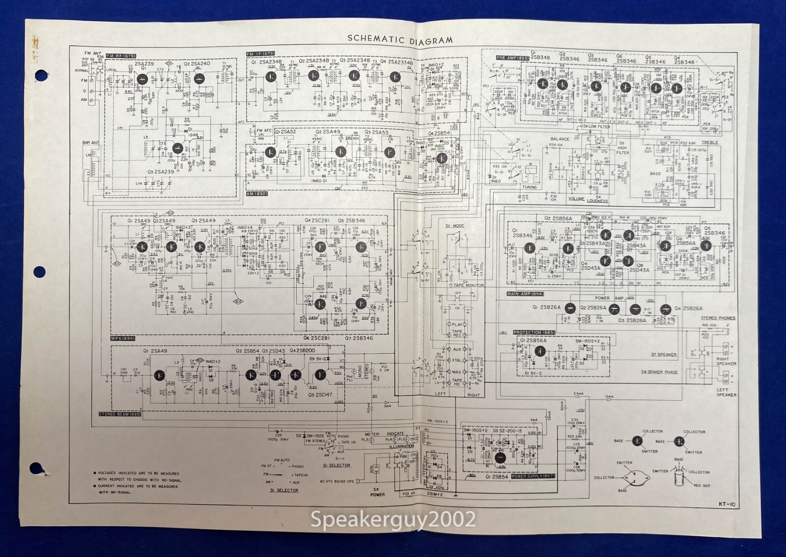 Original Kenwood KT-10 Receiver Foldout Schematic