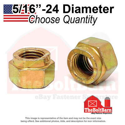 5/16''-24 Grade L-9 Hex Collar Lock Nuts Zinc Yellow Fine USA Made (Pick Qty)
