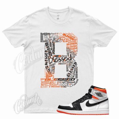 White BLESSED T Shirt for J1 1 Electro Orange Shattered Backboard Starfish