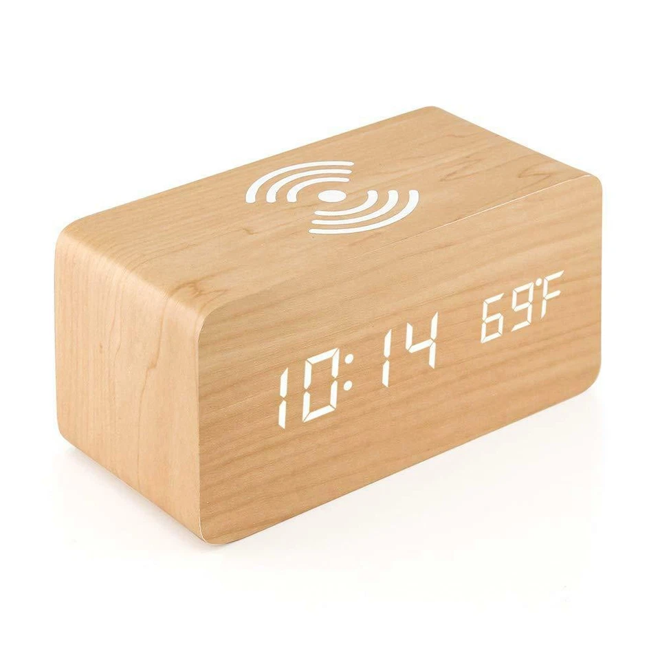 Electric Digital Alarm Clock LED Wooden Clock Modern Bedside Clock Room Decor - Image 3 of 4