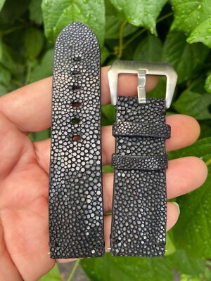 Black Stingray Leather Watch Strap Band. Size 16mm 18mm 20mm 21mm 22mm 24mm 26mm