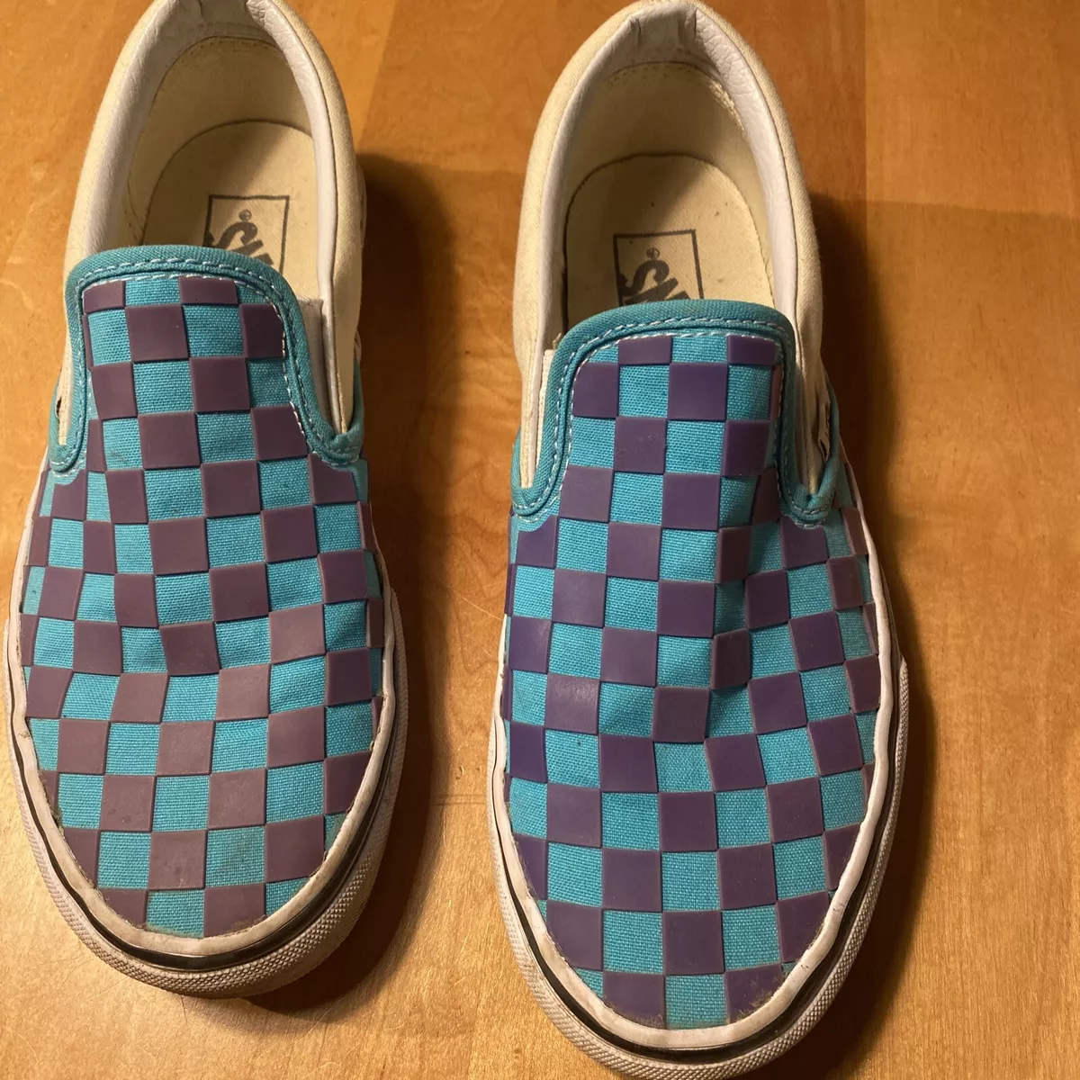 Vans checkerboard top slip on turquoise