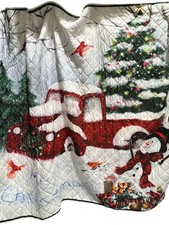 Christmas Queen Size Quilted Bedspread Pillow Shams Holiday Snowman Bedroom