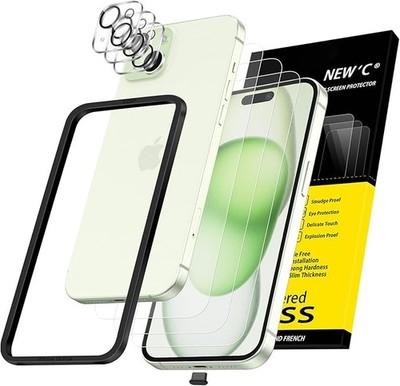 NEW'C 3x Schutzhülle Glas iPhone 15 Plus 6,7 Zoll Kamera Schutz Glas Folie