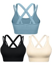 Cross Back Sports Bras Padded Strappy Criss Cross Workout Bras Ribbed Seamles...