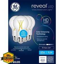 GE Reveal HD LED Light Bulbs 60W A19 4 Pack