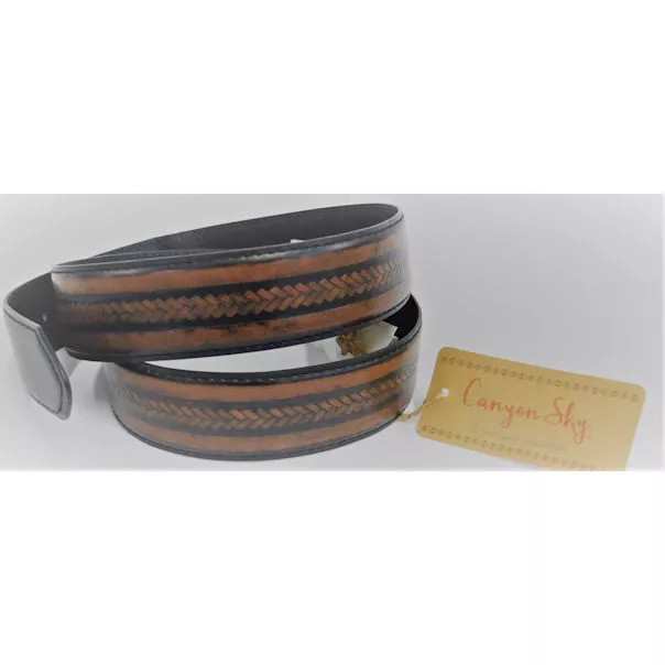 Canyon Sky Men's Rustic Chevron Detail Belt in Brown/Black - Size 42''