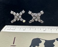 Vintage Silver tone x shaped Rhinestone Shoe clips